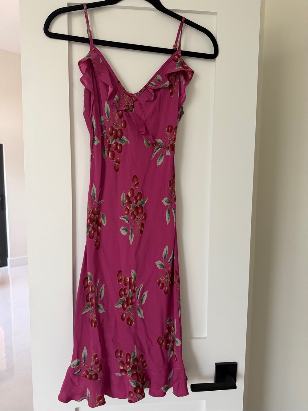 Magenta Floral Ruffle Slip Dress